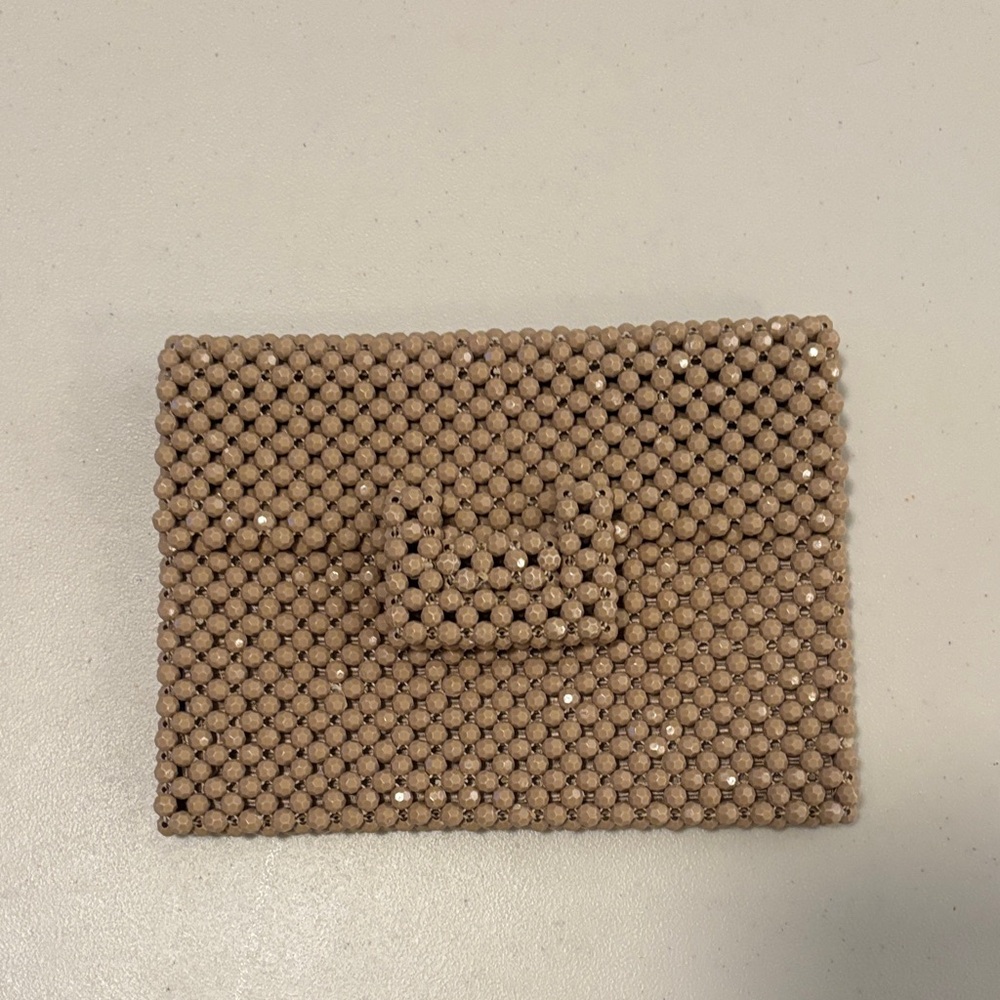 Elegant Tan Beaded Clutch